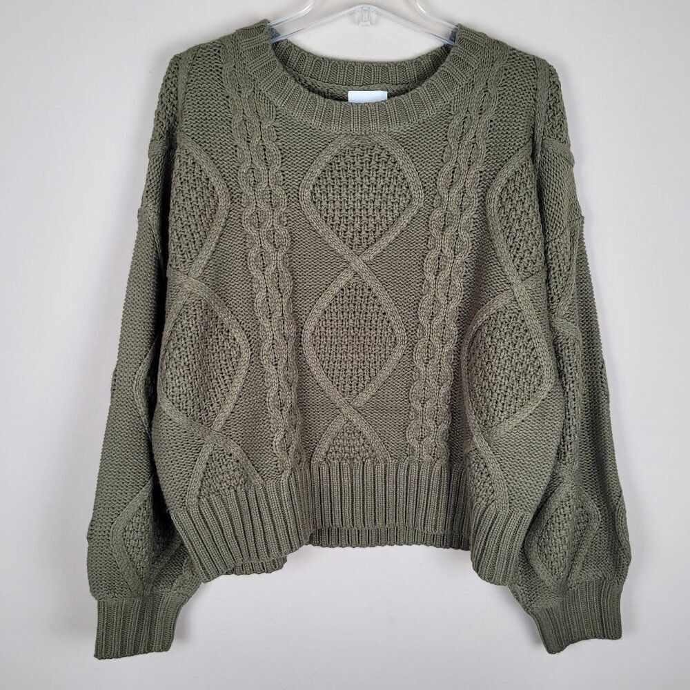 Gilli Olive Green Cable Knit Sweater Oversized Long Sleeve Size M NWT